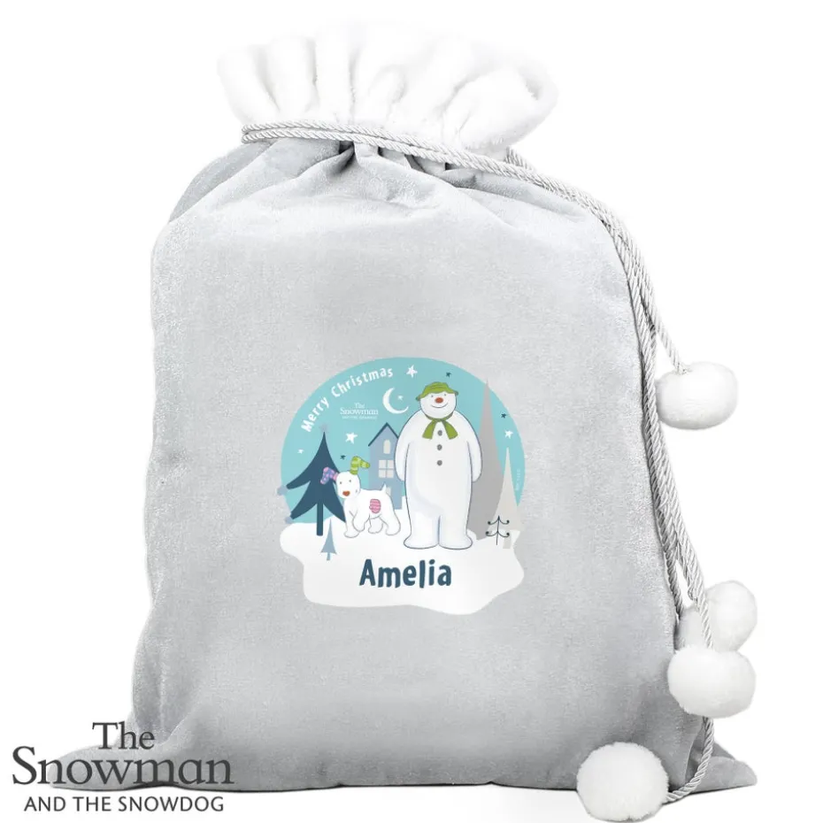 Personalised Memento Company Grey The Snowman and the Snowdog Luxury Pom Pom Sack