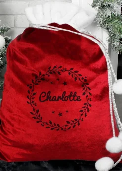 Personalised Memento Company Red Holly Christmas Sack