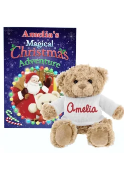 Personalised Memento Company Blue Magical Christmas Adventure Story Book and Teddy Bear