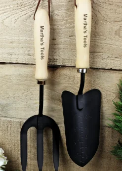 Personalised Memento Company Wood Fork & Trowel Set