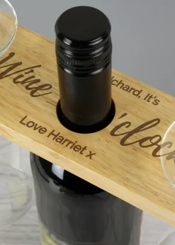 Personalised Memento Company Wood Wine O'clock Wine Glass & Bottle Holder