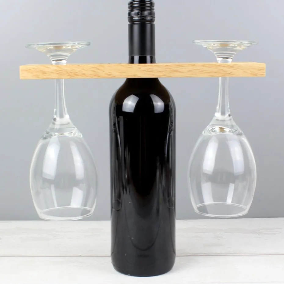 Personalised Memento Company Wood Wine O'clock Wine Glass & Bottle Holder