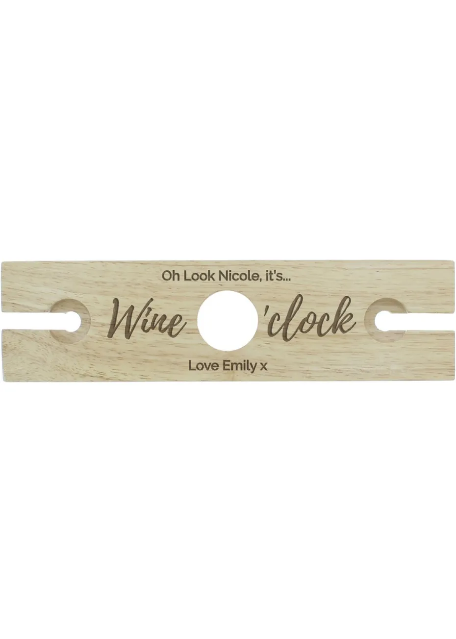 Personalised Memento Company Wood Wine O'clock Wine Glass & Bottle Holder