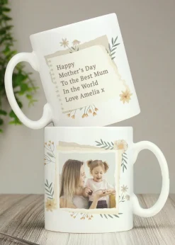 Personalised Memento Company Floral Photo Upload White Mug