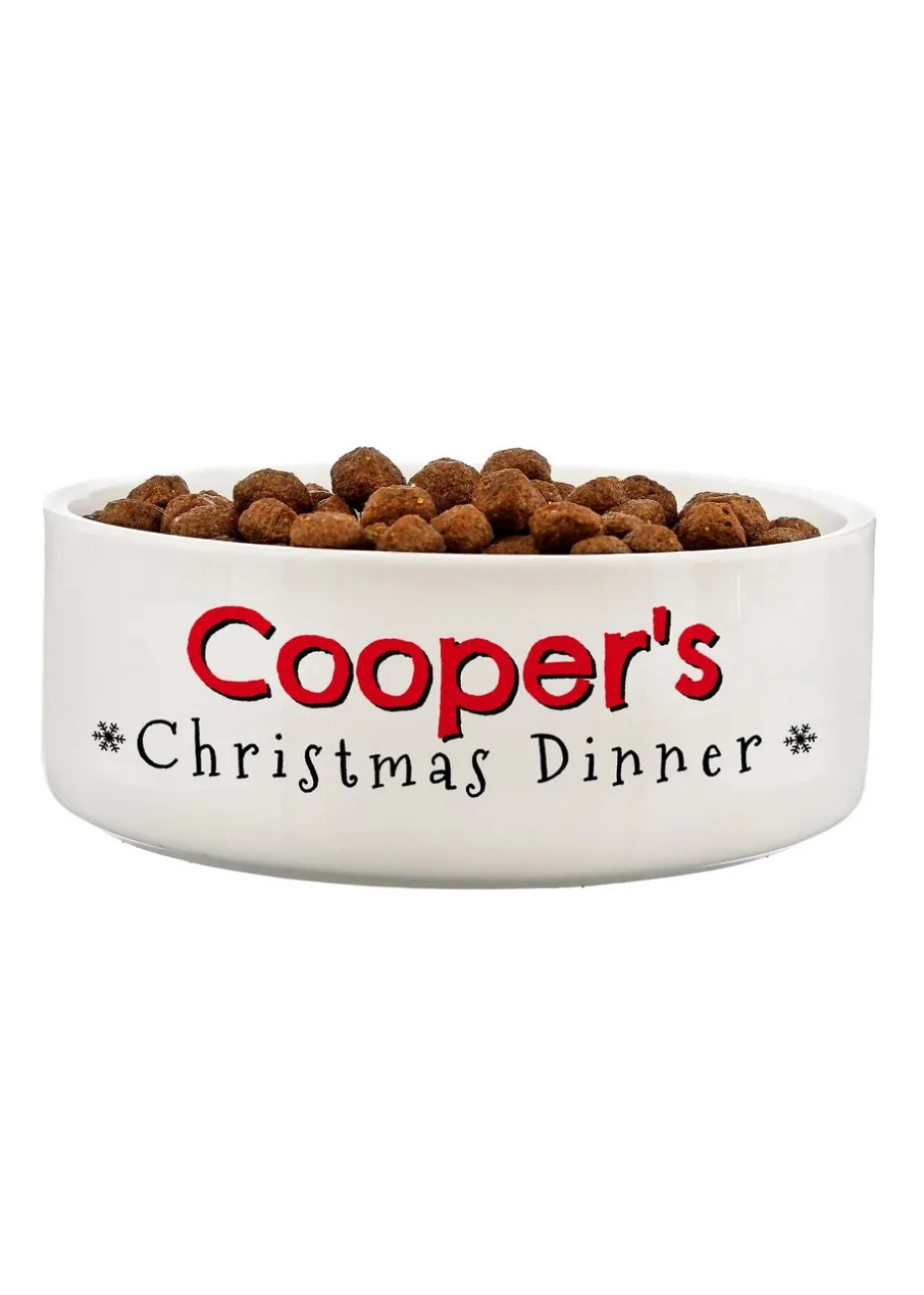 Personalised Memento Company White Christmas Dinner 14cm Medium Pet Bowl