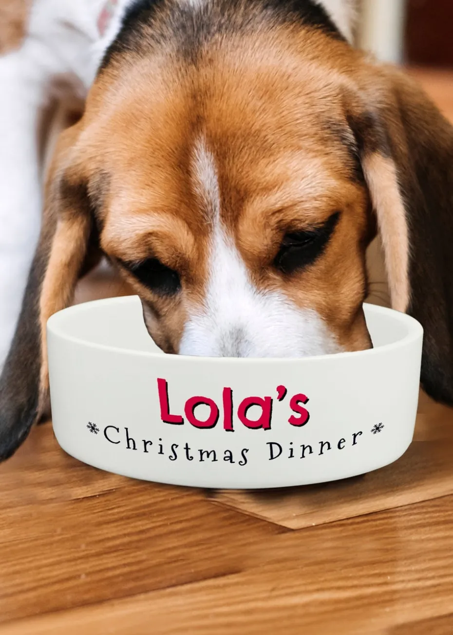 Personalised Memento Company White Christmas Dinner 14cm Medium Pet Bowl