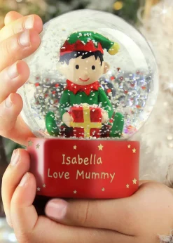 Personalised Memento Company Red Message Elf Glitter Snow Globe