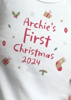 Personalised Memento Company White First Christmas 0-3 Months Baby Vest