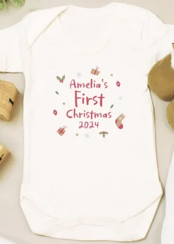 Personalised Memento Company White First Christmas 0-3 Months Baby Vest