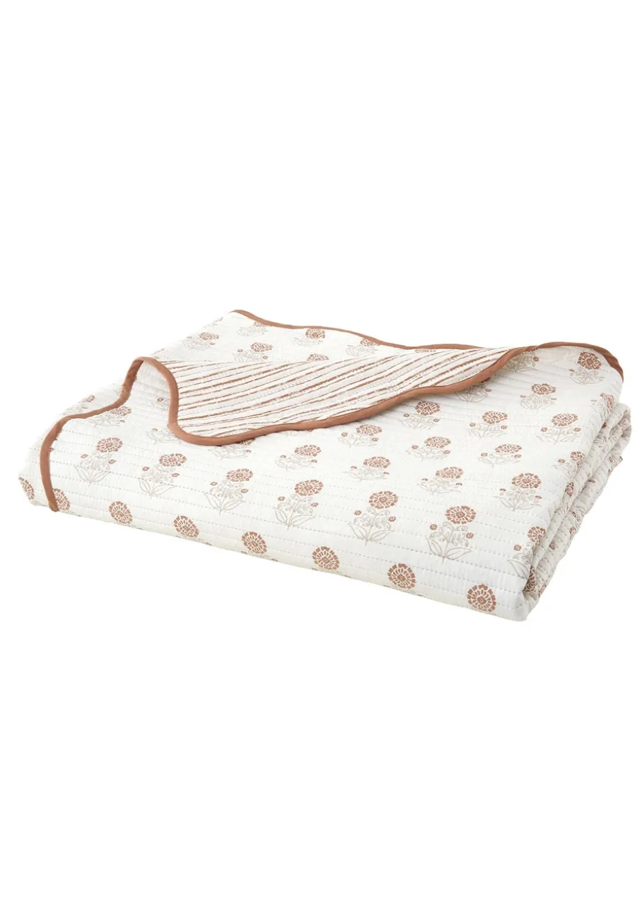 Pineapple Elephant Woodblock Floral So Soft Quilted Terracotta Bedspread