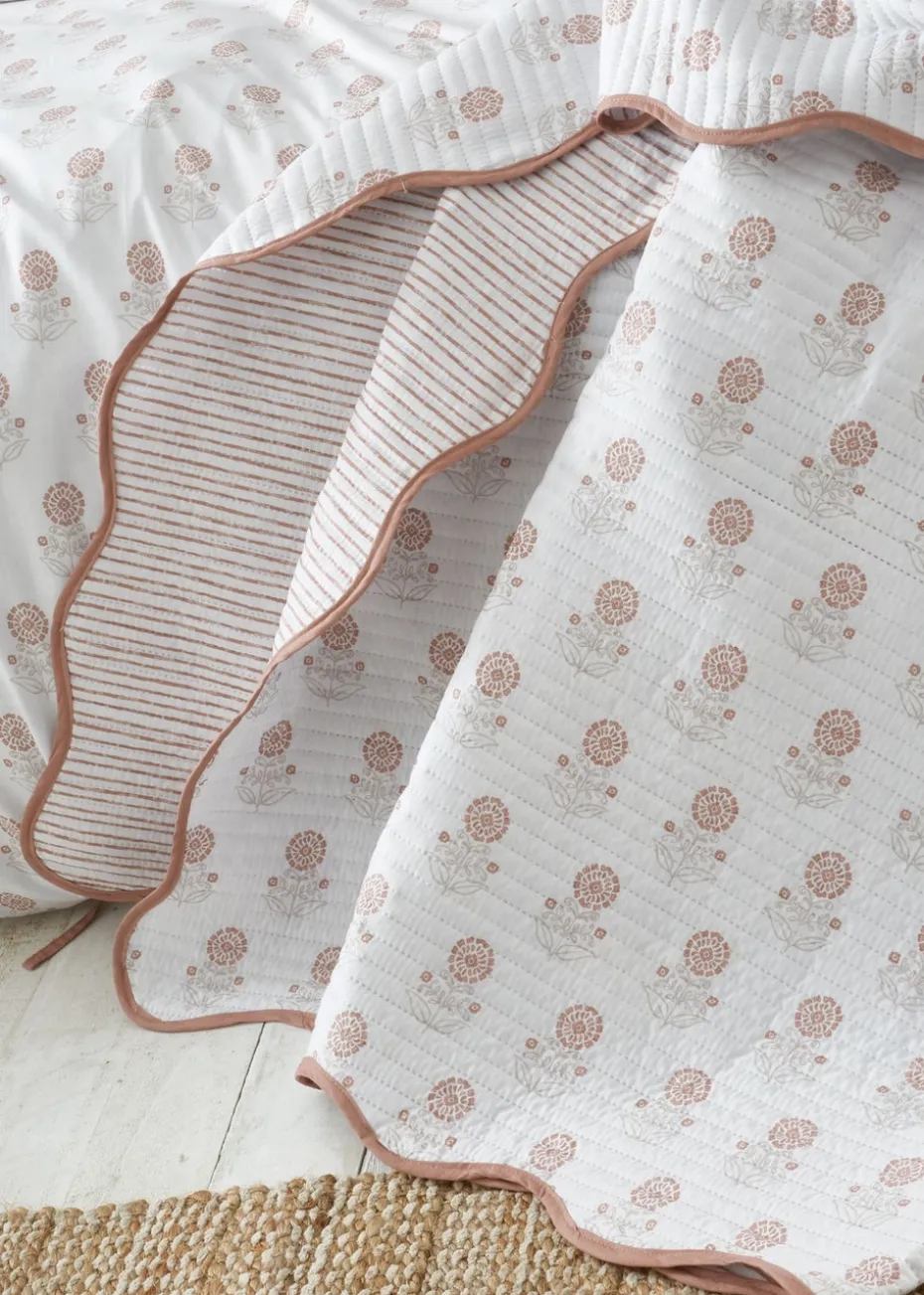Pineapple Elephant Woodblock Floral So Soft Quilted Terracotta Bedspread
