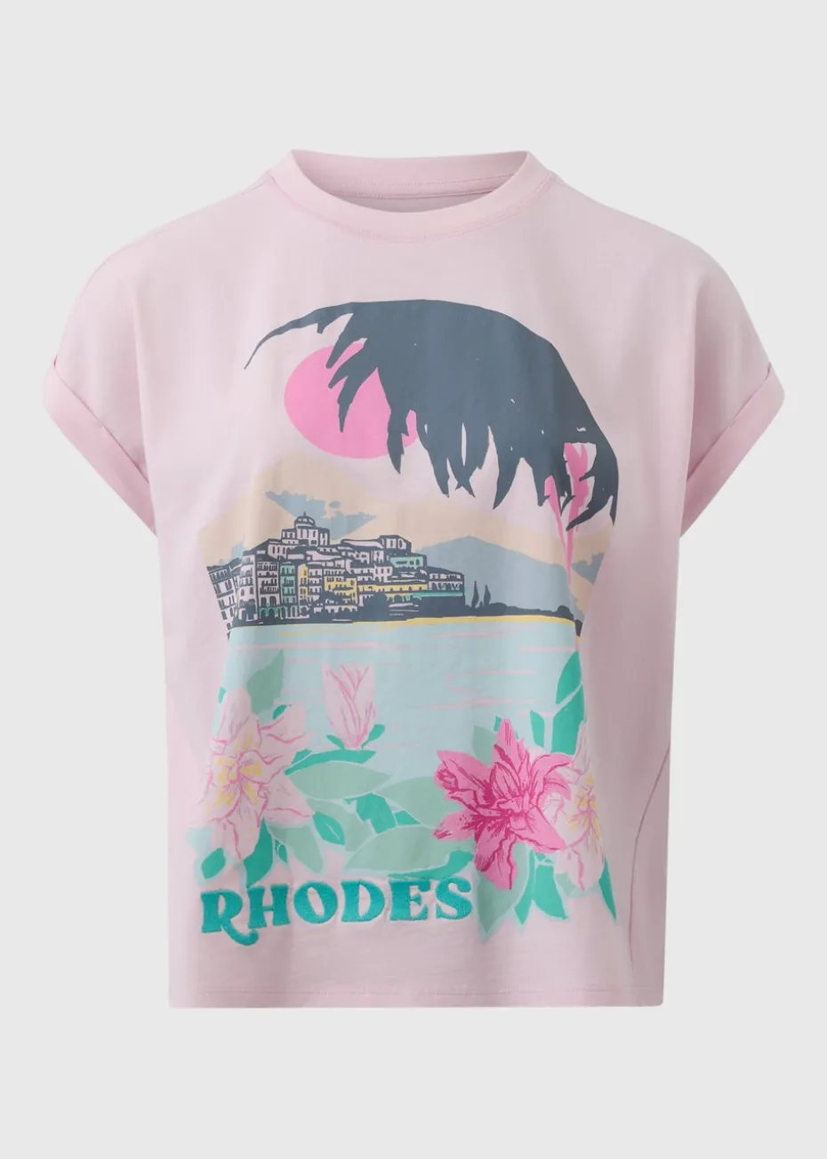 Pink Embellished Rhodes Graphic T-Shirt