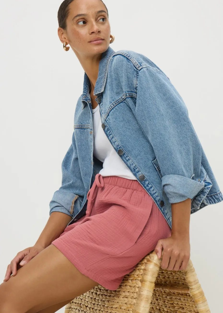 Pink Textured Double Cloth Shorts