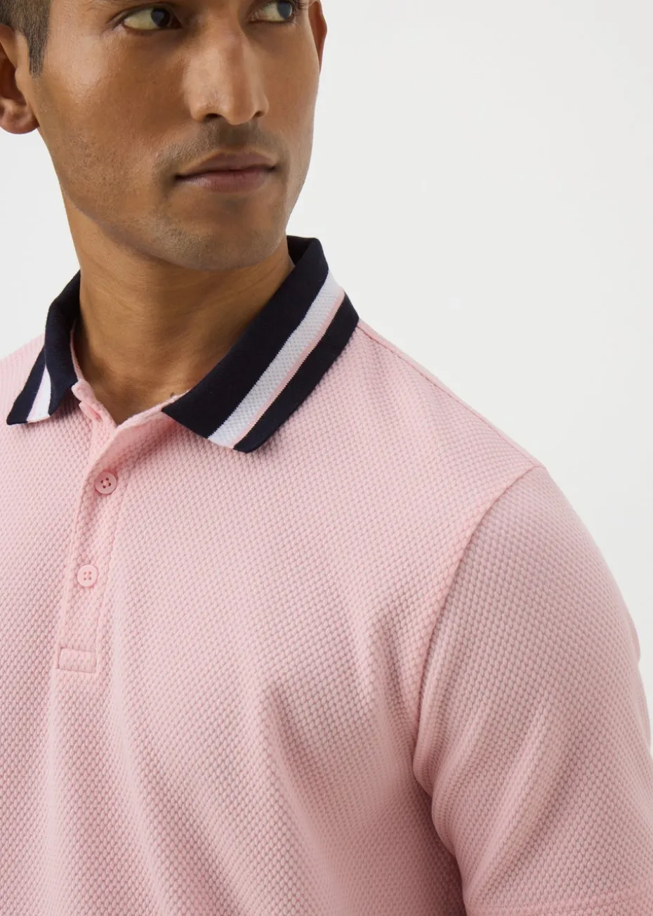 Pink Textured Tipped Polo Shirt