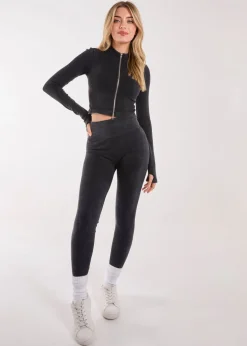 Pink Vanilla Black Active Rib Double Zip Top