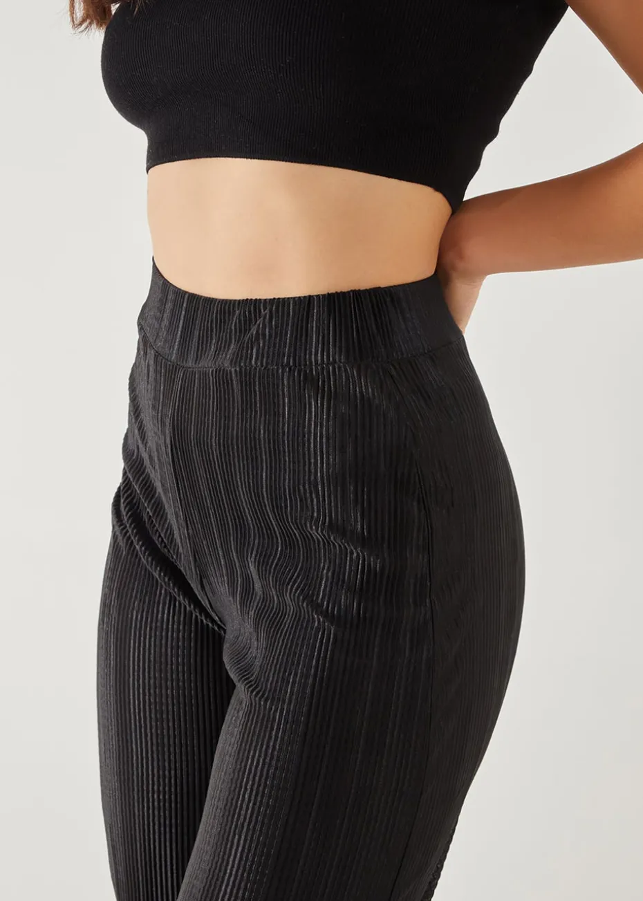 Pink Vanilla Black Plisse Flared Trousers