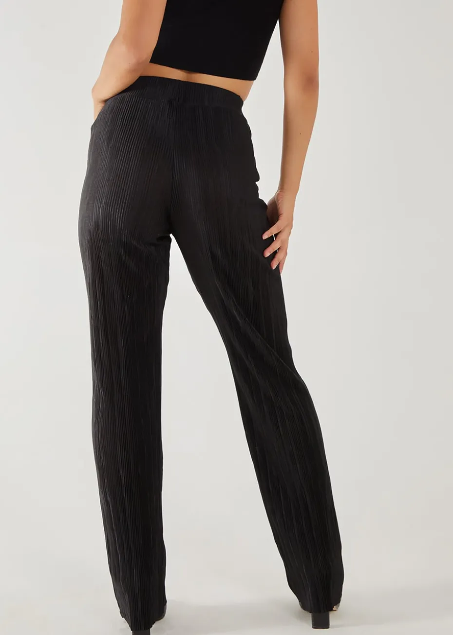 Pink Vanilla Black Plisse Flared Trousers