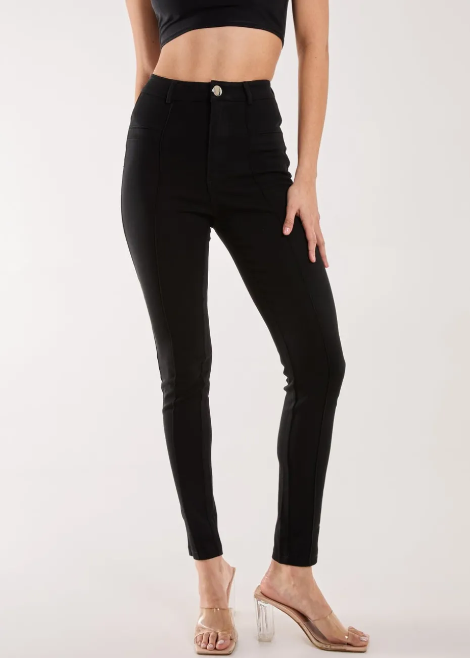 Pink Vanilla Black Slim Fit Seam Detail Trousers