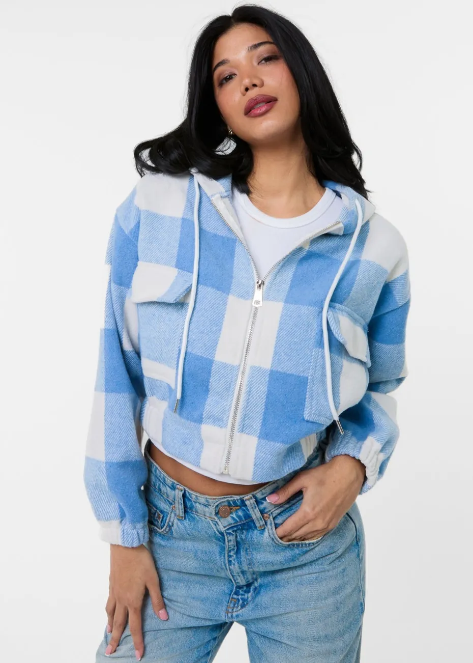 Pink Vanilla Blue Hooded Drawstring Fleece Jacket