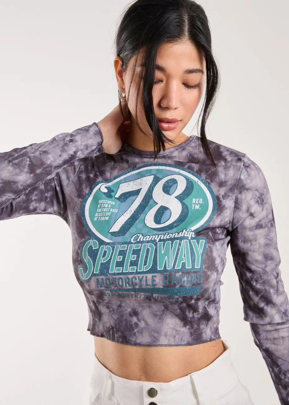 Pink Vanilla Blue Racer Washed Printed Long Sleeve Top