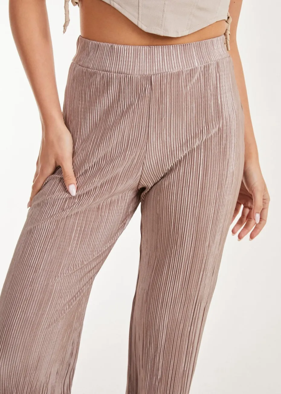 Pink Vanilla Brown Plisse Flared Trousers