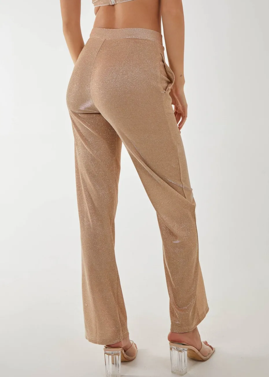 Pink Vanilla Champagne Metallic Straight Leg Trousers