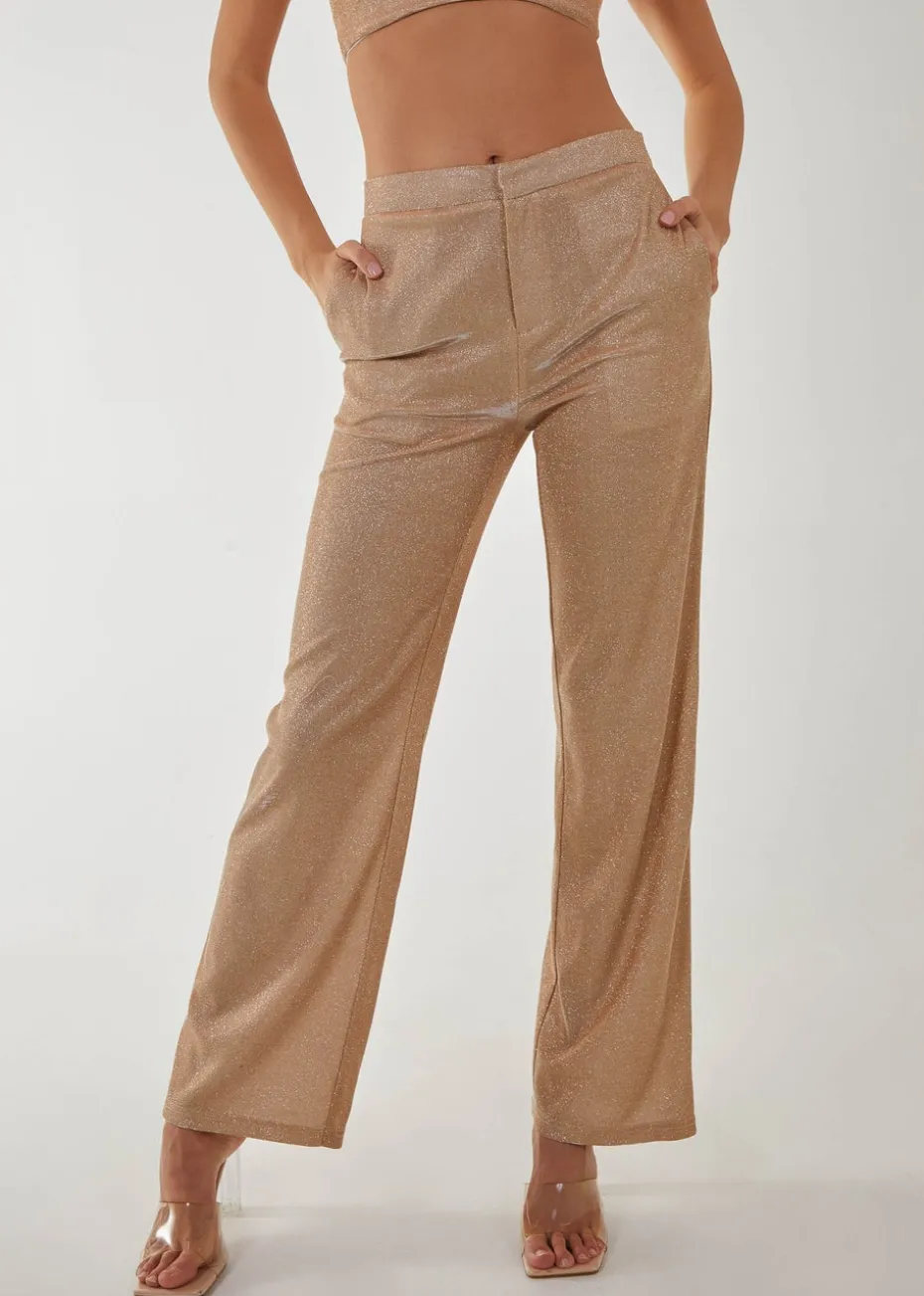 Pink Vanilla Champagne Metallic Straight Leg Trousers