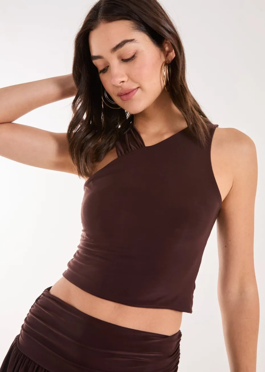 Pink Vanilla Chocolate Asymmetric Strap Crop Top