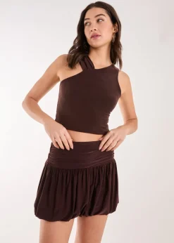 Pink Vanilla Chocolate Asymmetric Strap Crop Top