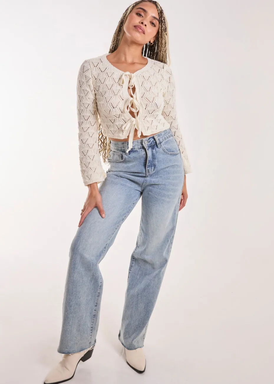 Pink Vanilla Cream Tie Front Crochet Top