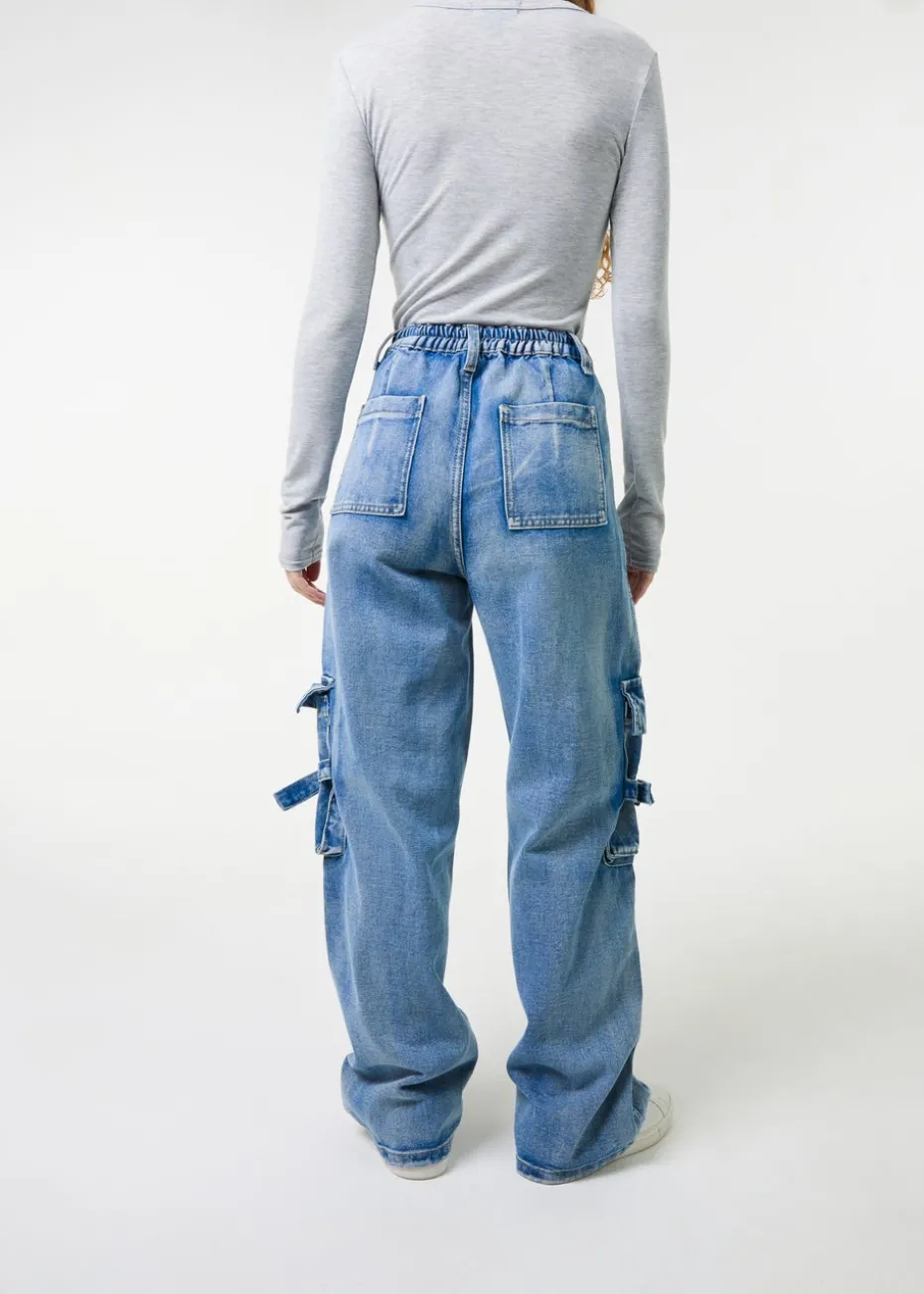 Pink Vanilla Denim Casual Pocket Cargo Jeans