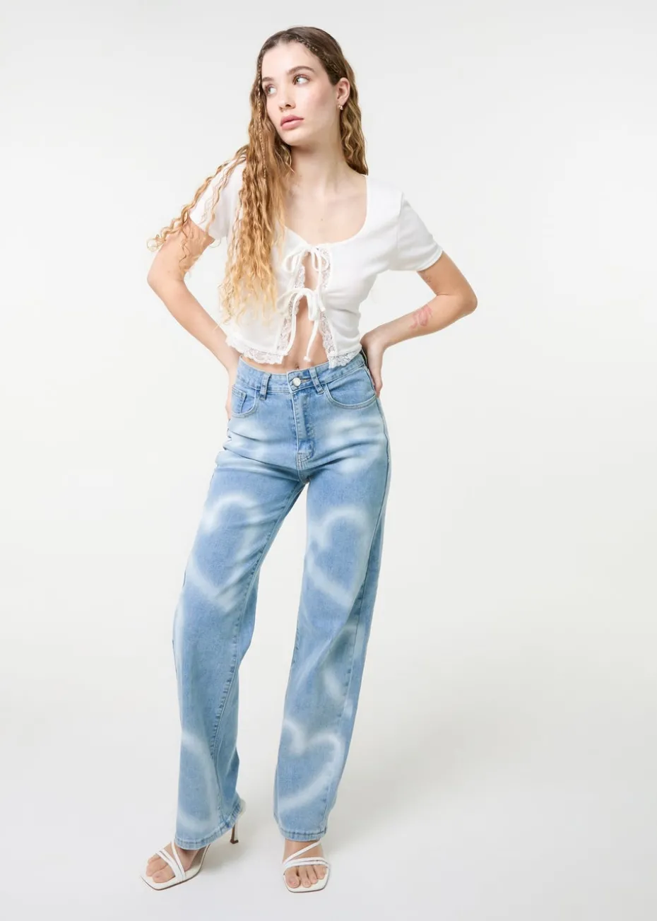Pink Vanilla Denim Spray Heart Detail Jeans