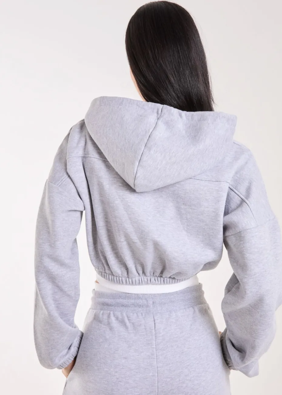 Pink Vanilla Grey Contrast Waistband Cropped Hoodie