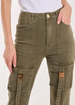 Pink Vanilla Khaki High Waist Utility Pocket Flare Jeans
