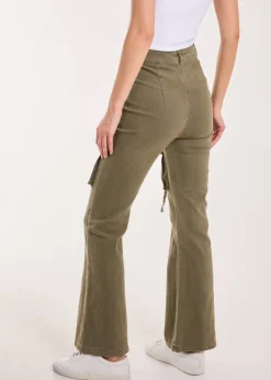 Pink Vanilla Khaki High Waist Utility Pocket Flare Jeans