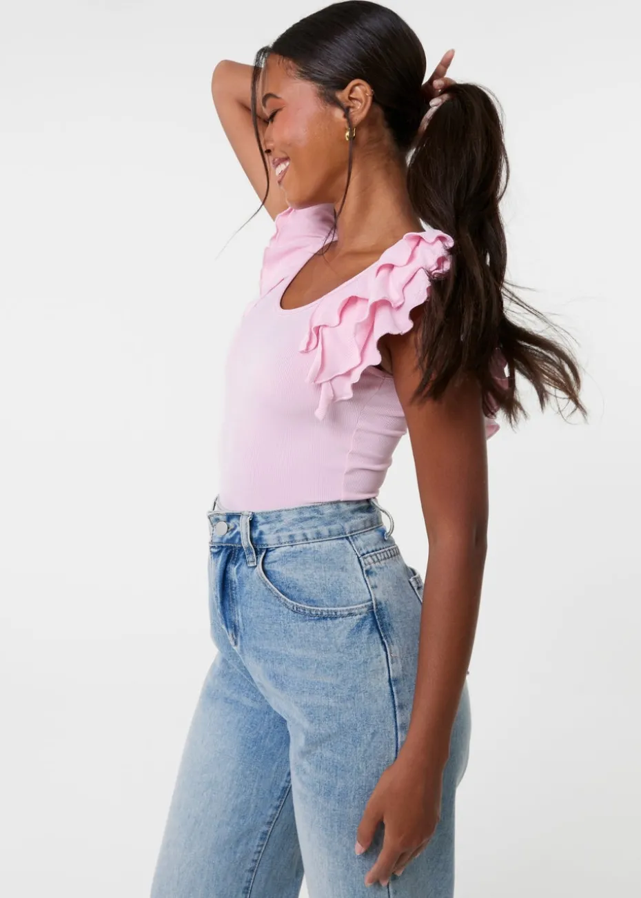 Pink Vanilla Pink Ruffle Sleeve Bodysuit