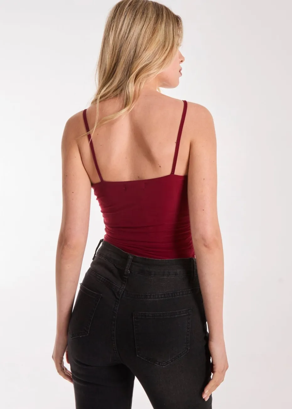 Pink Vanilla Red Slinky Twist Front Bodysuit