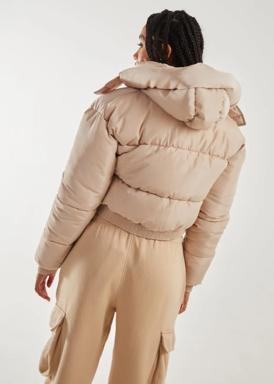 Pink Vanilla Stone Cropped Padded Hooded Coat