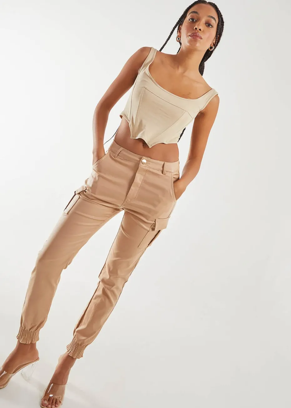 Pink Vanilla Stone PU Cuffed Cargo Trousers