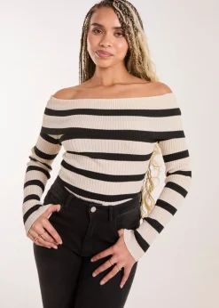 Pink Vanilla Stone Striped Bardot Knit Top