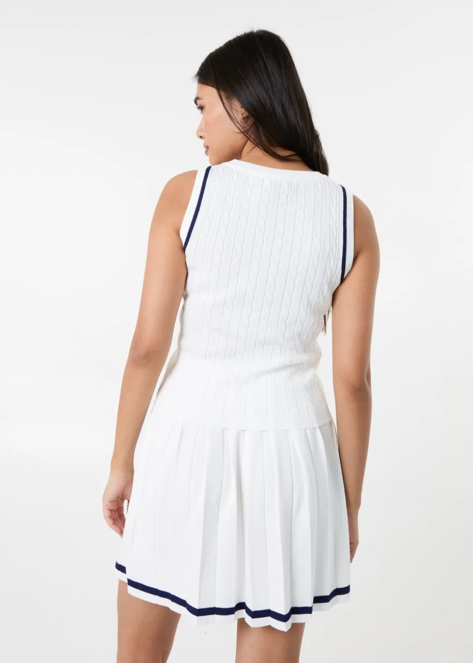 Pink Vanilla White Cable Knit Vest With Contrast Piping