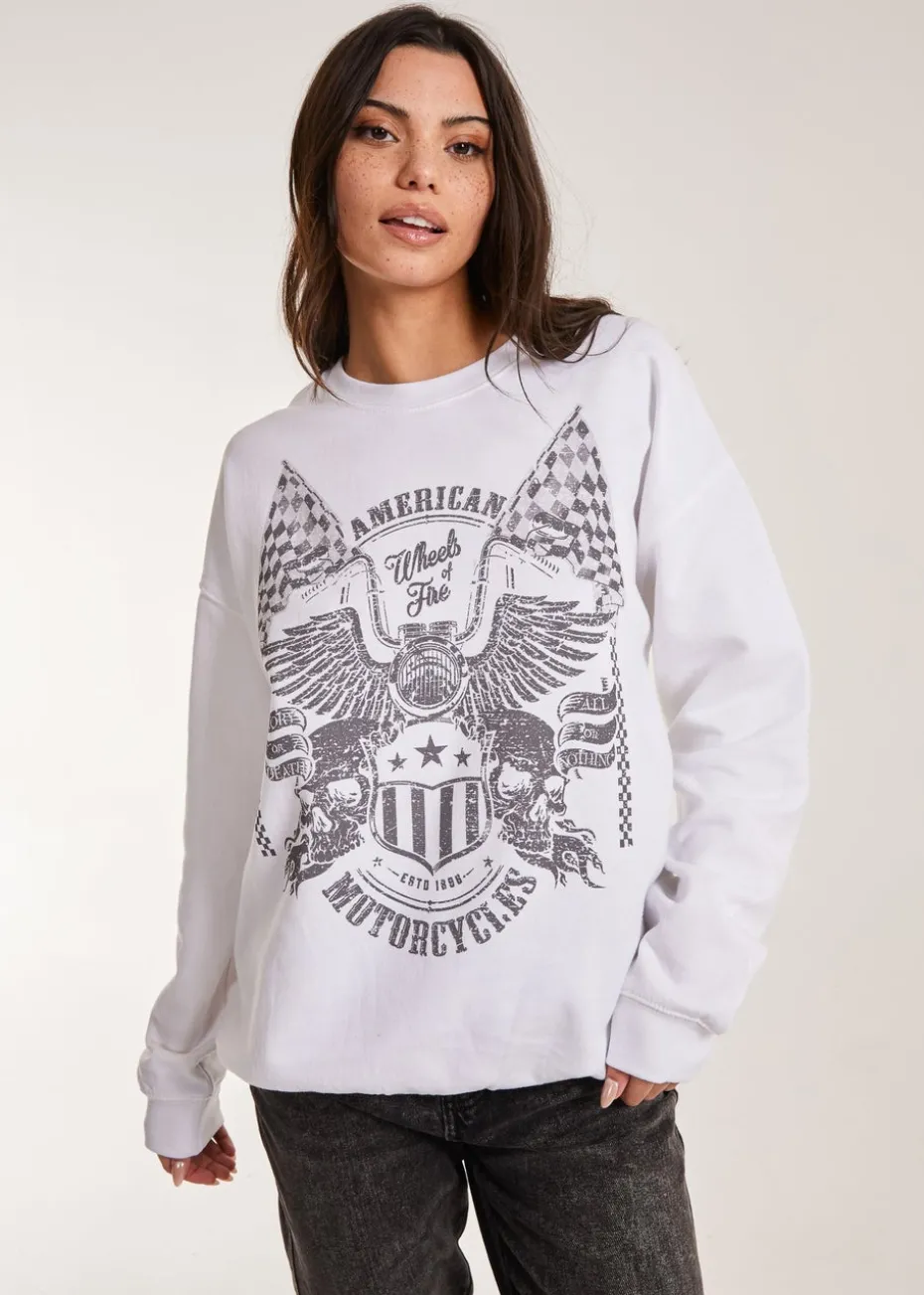 Pink Vanilla White Printed American Sweatshirt