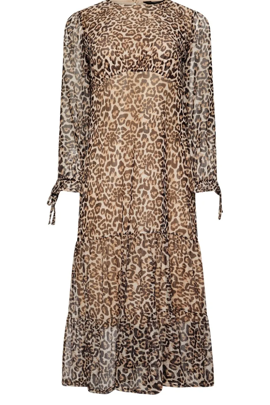Pixiegirl Petite Beige Brown Leopard Print Mesh Tiered Dress
