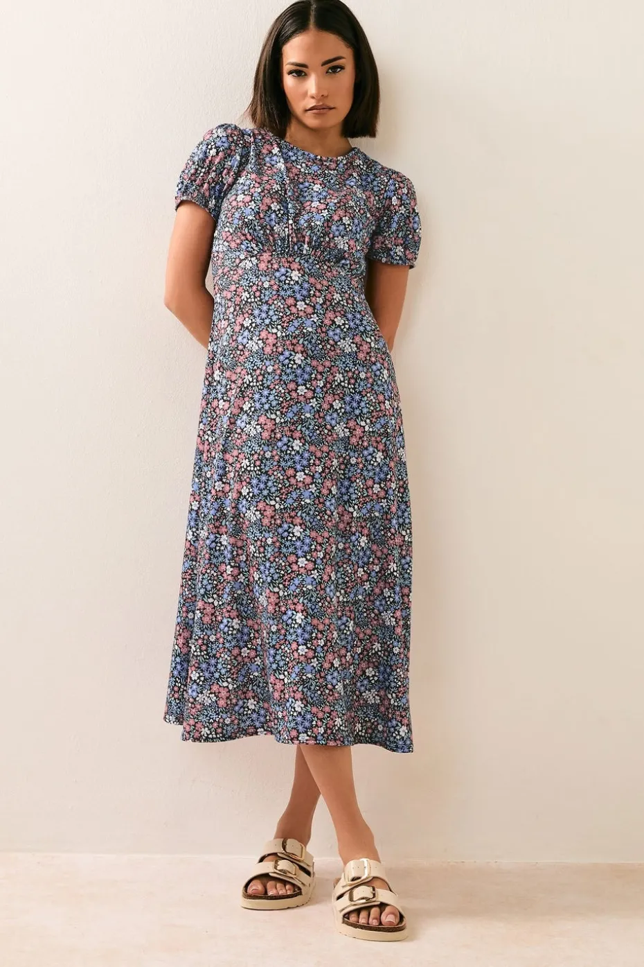 Pixiegirl Petite Blue Ditsy Floral Tea Dress