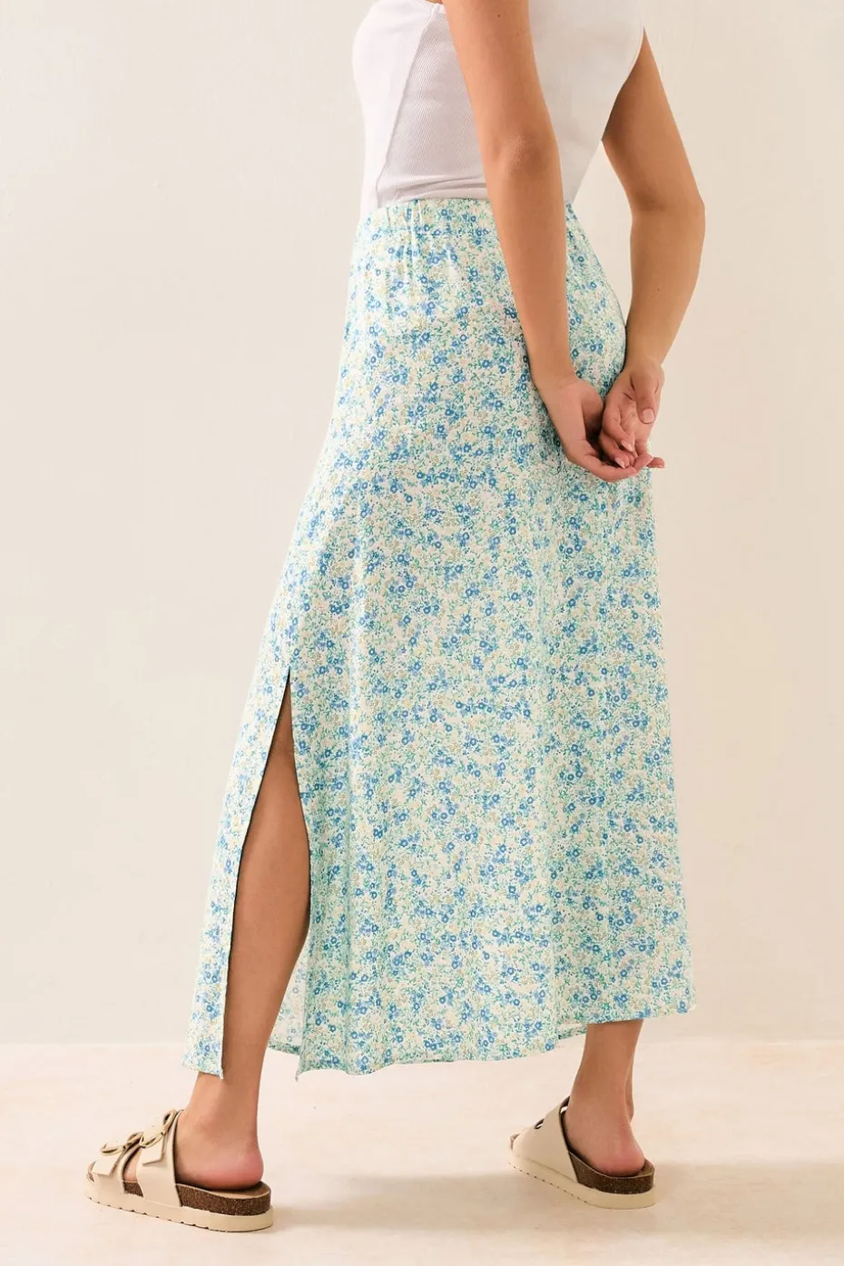 Pixiegirl Petite Blue Ditsy Floral Midaxi Skirt