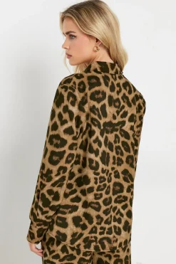 Pixiegirl Petite Brown Leopard Print Long Sleeve Shirt