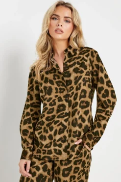 Pixiegirl Petite Brown Leopard Print Long Sleeve Shirt