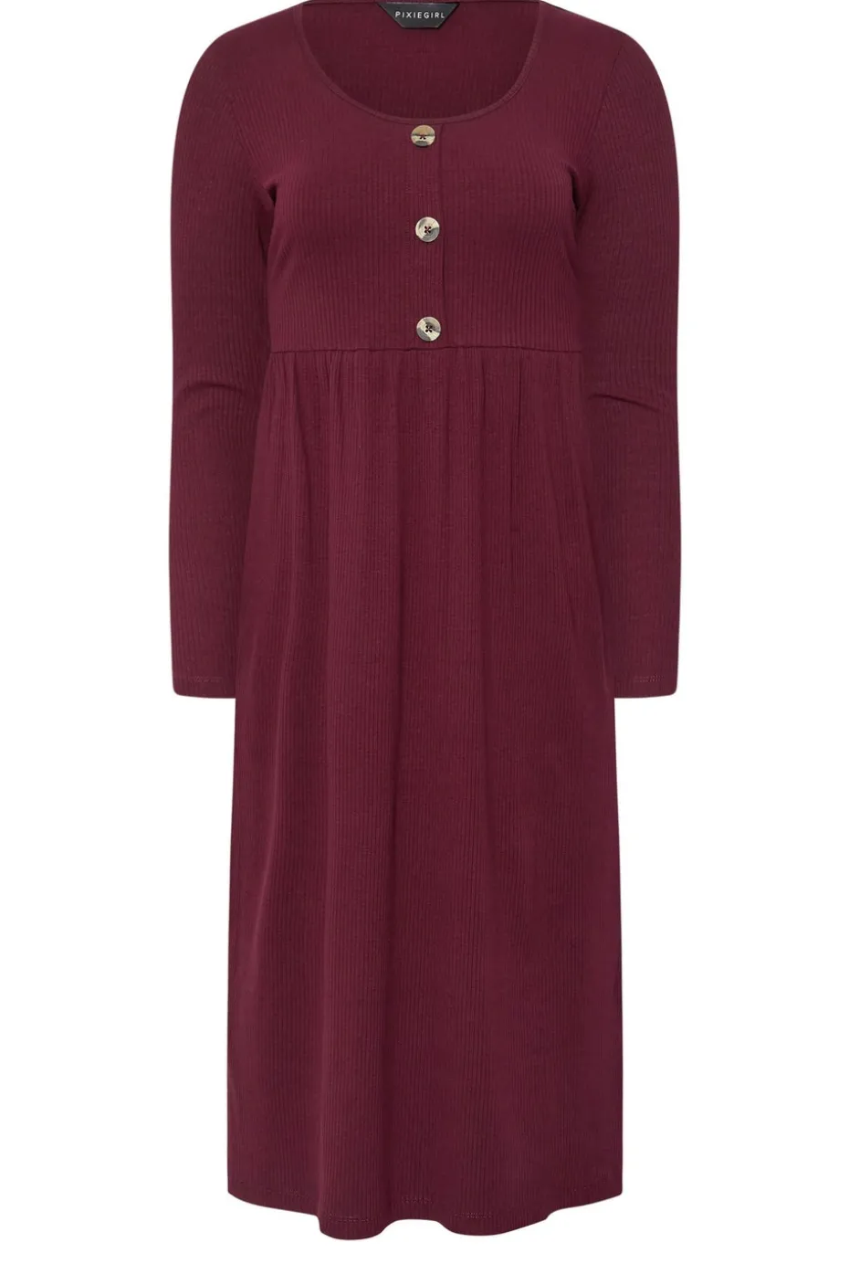 Pixiegirl Petite Burgundy Red Ribbed Button Midaxi Dress