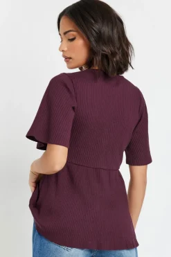 Pixiegirl Petite Burgundy Red Ribbed Smock Top