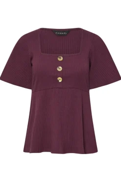 Pixiegirl Petite Burgundy Red Ribbed Smock Top